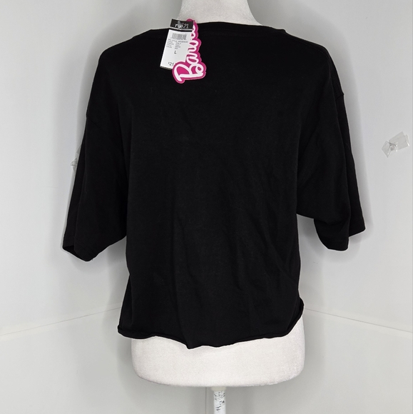 🎄 Barbie NWT retro skimmer t-shirt short sleeve crop cotton Large black pink - Picture 10 of 12